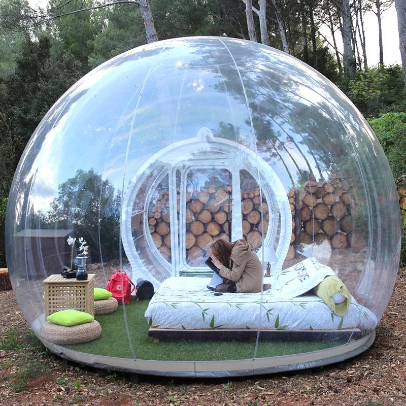 bubble tent in garden